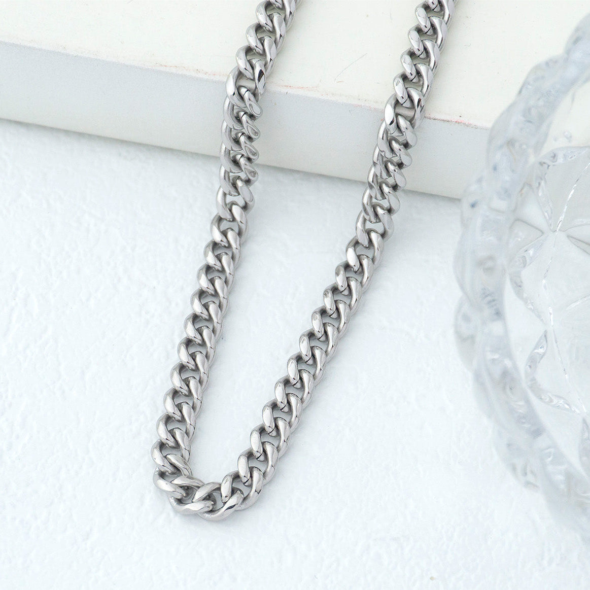 (56cm) Men's Silver Double Link Curb Chain Necklace Stainless Steel PVD Gold Plated Kalung Pria Hypoallergenic