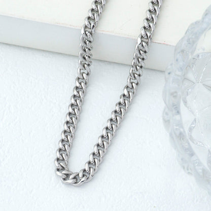 (56cm) Men's Silver Double Link Curb Chain Necklace Stainless Steel PVD Gold Plated Kalung Pria Hypoallergenic