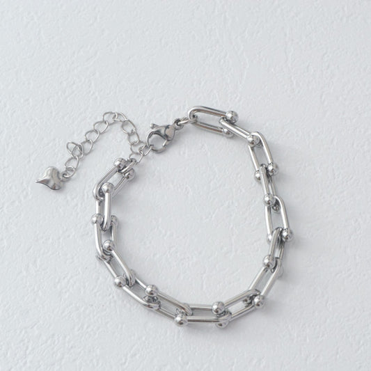 (17.5cm) Statement U Link Chain Bracelet Stainless Steel PVD Gold Plated Gelang Rantai Hypoallergenic