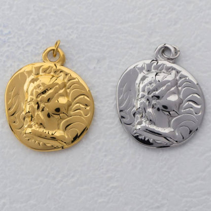 (22mm) Queen Embossed Coin Medal Charm Stainless Steel PVD Gold Plated Liontin Dewi Hypoallergenic