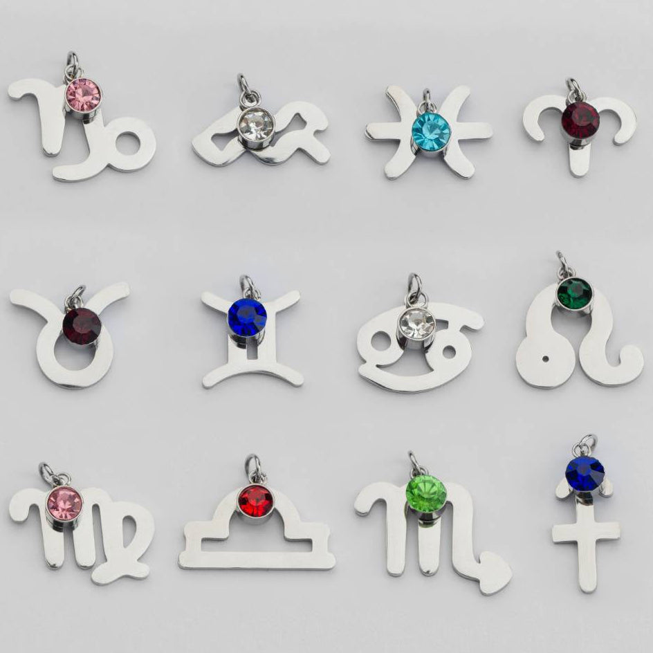 Colorful Zodiac Sign Pendant Stainless Steel PVD Gold Plated Liontin Zodiak Besar Hypoallergenic