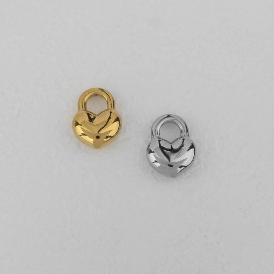 (1.4cm) Heart Love Lock Pendant Stainless Steel PVD Gold Plated Liontin Hati Gembok Hypoallergenic