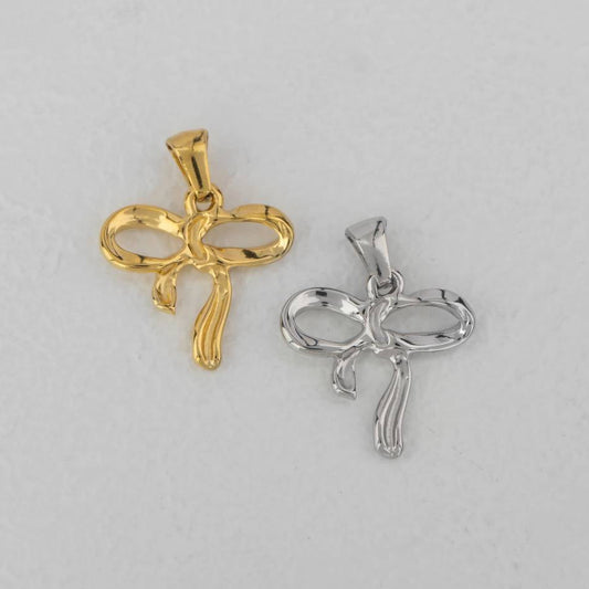 (18mm) Coquette Ribbon Pendant Stainless Steel PVD Gold Plated Liontin Pita Hypoallergenic