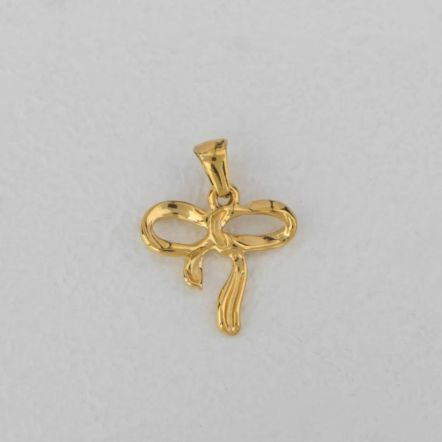 (18mm) Coquette Ribbon Pendant Stainless Steel PVD Gold Plated Liontin Pita Hypoallergenic