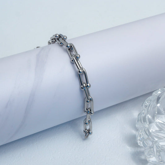 (20cm) Simple U Link Chain Statement Bracelet Stainless Steel Gelang Rantai Hypoallergenic