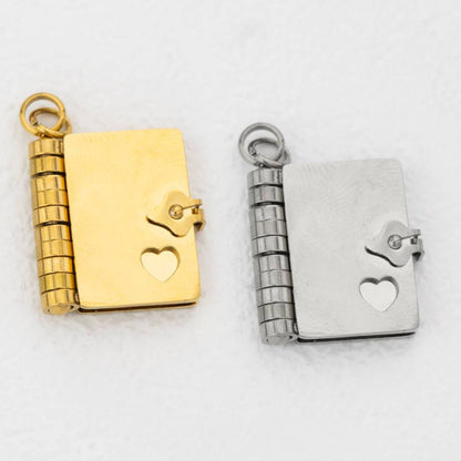 (19mm) Openable Turn Page Dairy Book Pendant Stainless Steel PVD Gold Plated Liontin Buku Harian Hypoallergenic