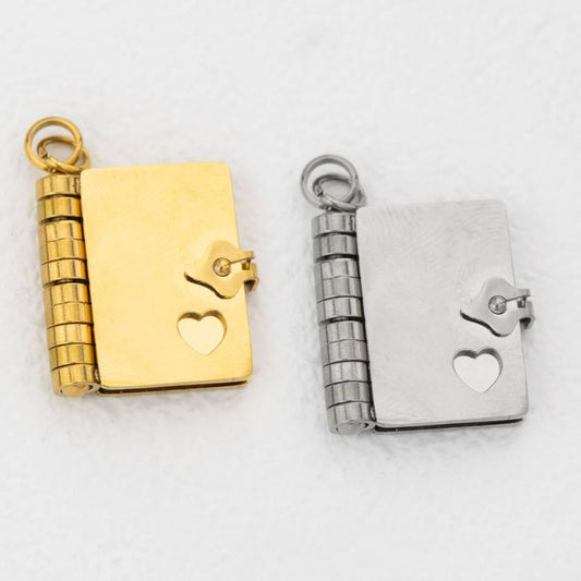 (19mm) Openable Turn Page Dairy Book Pendant Stainless Steel PVD Gold Plated Liontin Buku Harian Hypoallergenic
