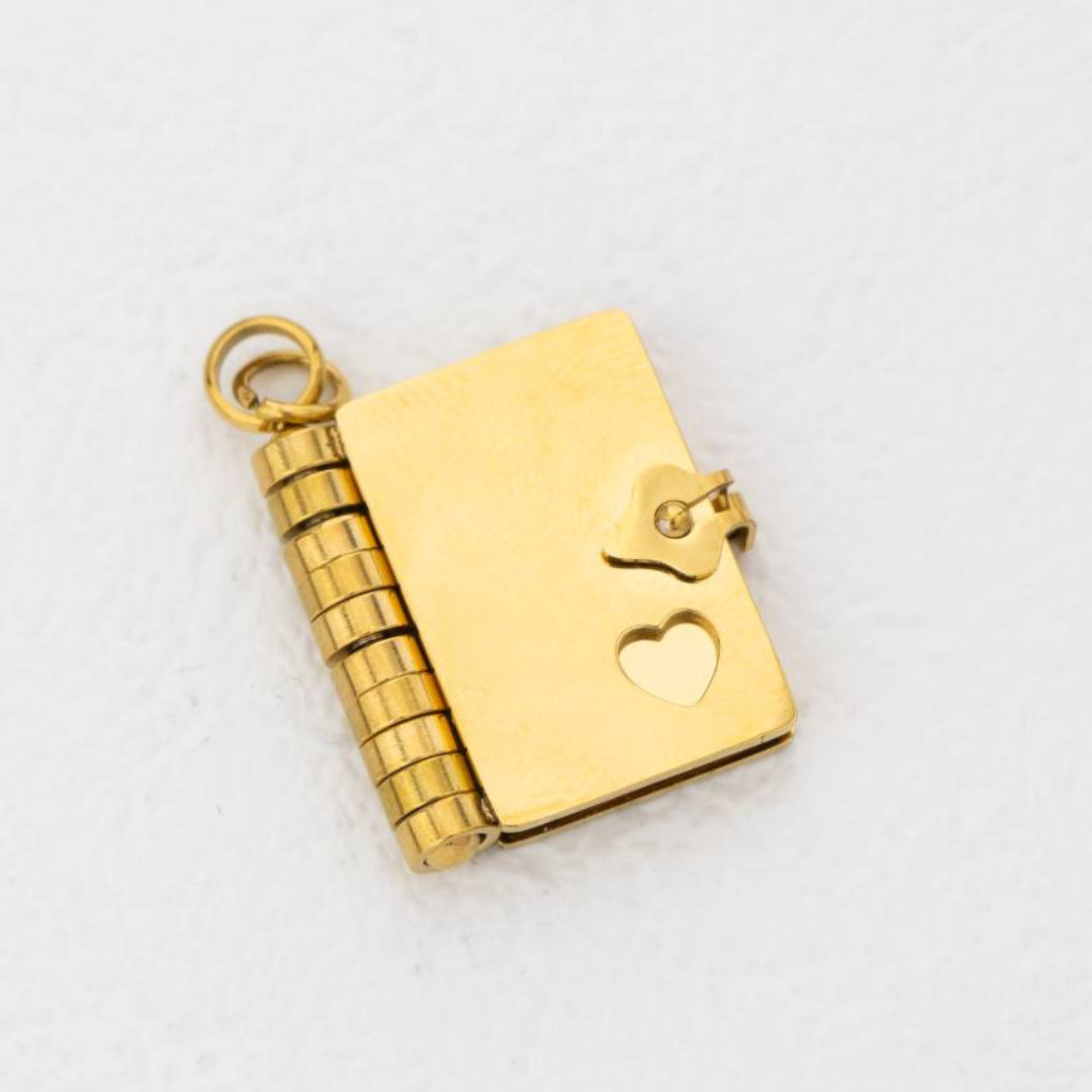 (19mm) Openable Turn Page Dairy Book Pendant Stainless Steel PVD Gold Plated Liontin Buku Harian Hypoallergenic