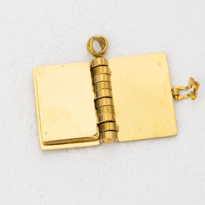 (19mm) Openable Turn Page Dairy Book Pendant Stainless Steel PVD Gold Plated Liontin Buku Harian Hypoallergenic