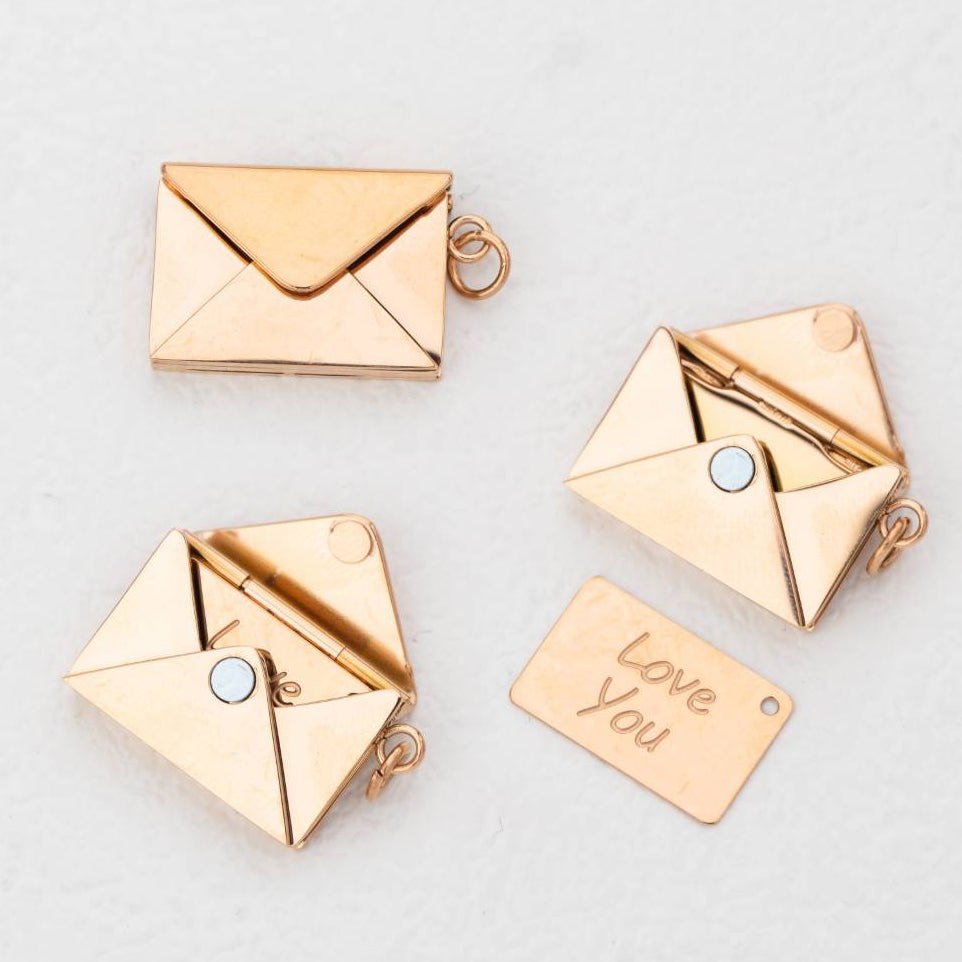 (20mm) Openable Love Letter Envelope Pendant Stainless Steel PVD Gold Plated Liontin Amplop Surat Cinta Hypoallergenic