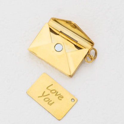 (20mm) Openable Love Letter Envelope Pendant Stainless Steel PVD Gold Plated Liontin Amplop Surat Cinta Hypoallergenic
