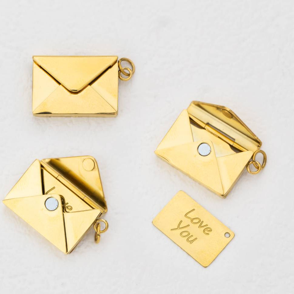 (20mm) Openable Love Letter Envelope Pendant Stainless Steel PVD Gold Plated Liontin Amplop Surat Cinta Hypoallergenic