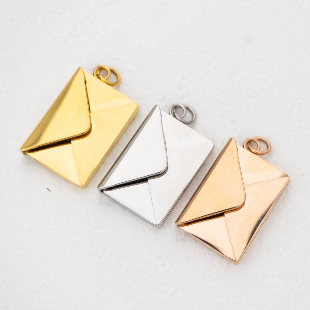 (20mm) Openable Love Letter Envelope Pendant Stainless Steel PVD Gold Plated Liontin Amplop Surat Cinta Hypoallergenic