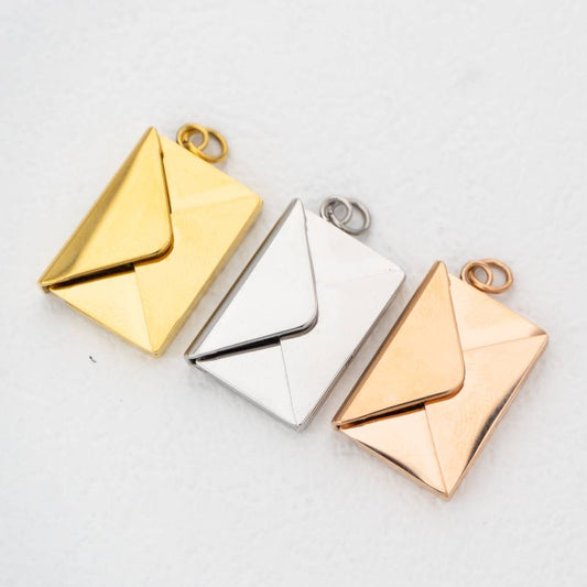 (20mm) Openable Love Letter Envelope Pendant Stainless Steel PVD Gold Plated Liontin Amplop Surat Cinta Hypoallergenic