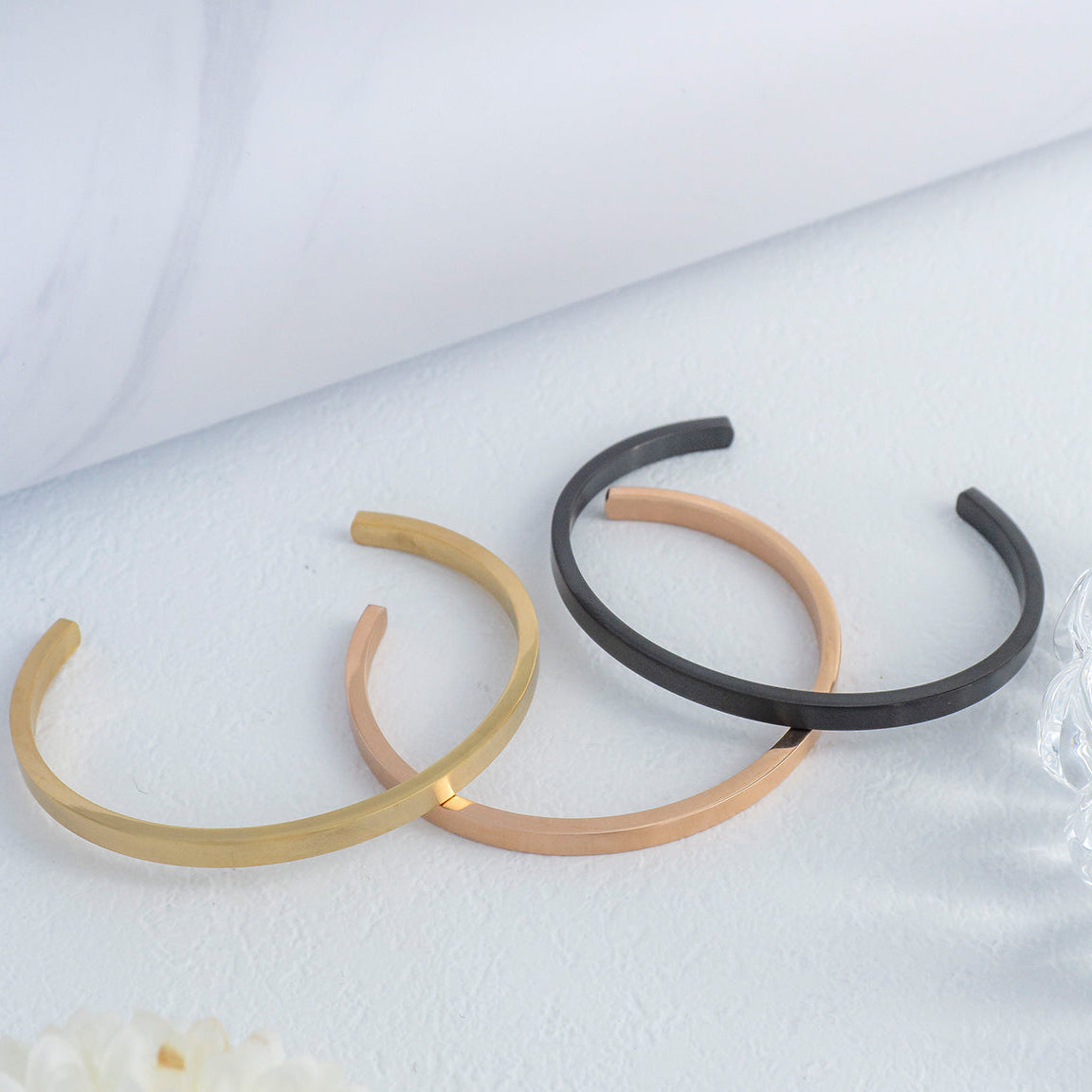 Minimalist Matte Open Cuff Bangle Bracelet Stainless Steel PVD Gold Plated Gelang Bangle Hypoallergenic