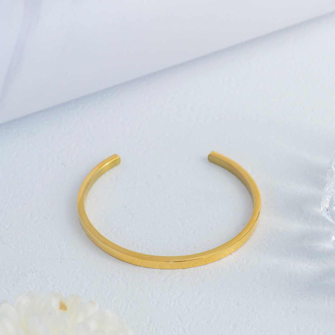 Minimalist Glossy Cuff Bangle Bracelet Stainless Steel PVD Gold Plated Gelang Bangle Hypoallergenic