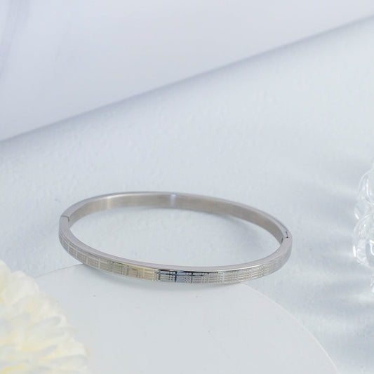 Silver Engraved Geometric Roman Numerals Pattern Bangle Bracelet Collection Stainless Steel PVD Gold Plated Gelang Bangle Hypoallergenic