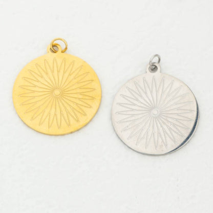 (23mm) Flower Round Medallion Pendant Stainless Steel PVD Gold Plated Liontin Bunga Koin Bulat Hypoallergenic