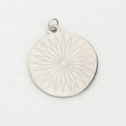 (23mm) Flower Round Medallion Pendant Stainless Steel PVD Gold Plated Liontin Bunga Koin Bulat Hypoallergenic