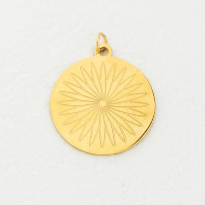 (23mm) Flower Round Medallion Pendant Stainless Steel PVD Gold Plated Liontin Bunga Koin Bulat Hypoallergenic