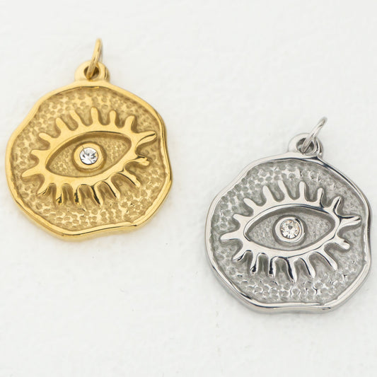 (2.2cm) Evil Eye Medallion Charms Stainless Steel PVD Gold Plated Liontin Mata Iblis Hypoallergenic