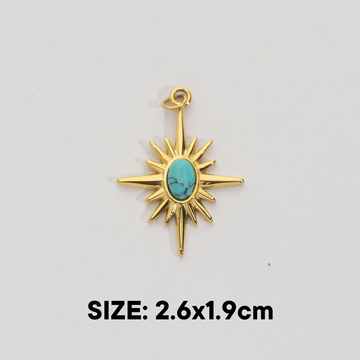 (26mm) Natural Gemstones Star Pendant Stainless Steel PVD Gold Plated Liontin Batuan Alam Bintang Hypoallergenic