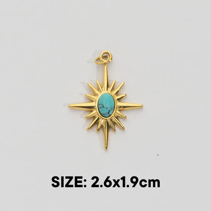 (26mm) Natural Gemstones Star Pendant Stainless Steel PVD Gold Plated Liontin Batuan Alam Bintang Hypoallergenic