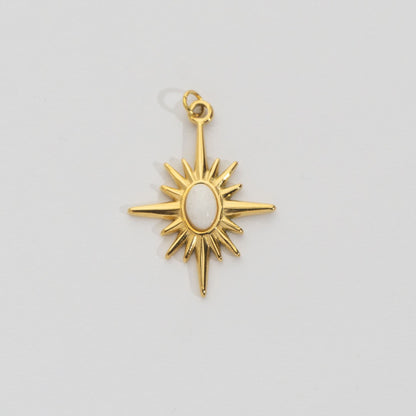 (26mm) Natural Gemstones Star Pendant Stainless Steel PVD Gold Plated Liontin Batuan Alam Bintang Hypoallergenic