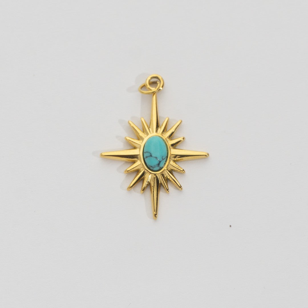 (26mm) Natural Gemstones Star Pendant Stainless Steel PVD Gold Plated Liontin Batuan Alam Bintang Hypoallergenic
