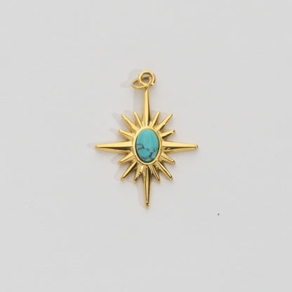 (26mm) Natural Gemstones Star Pendant Stainless Steel PVD Gold Plated Liontin Batuan Alam Bintang Hypoallergenic