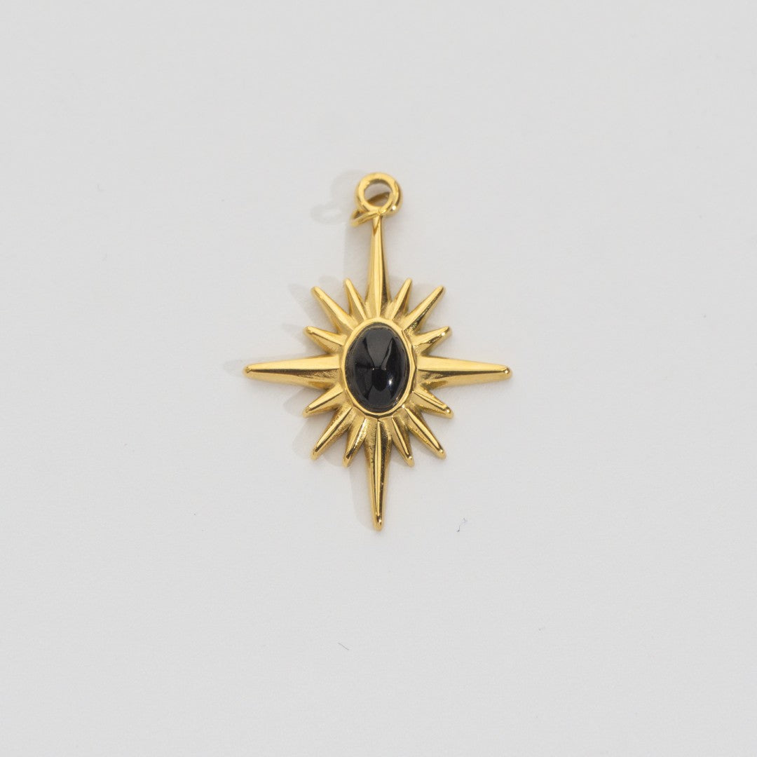 (26mm) Natural Gemstones Star Pendant Stainless Steel PVD Gold Plated Liontin Batuan Alam Bintang Hypoallergenic