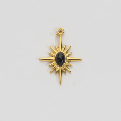 (26mm) Natural Gemstones Star Pendant Stainless Steel PVD Gold Plated Liontin Batuan Alam Bintang Hypoallergenic