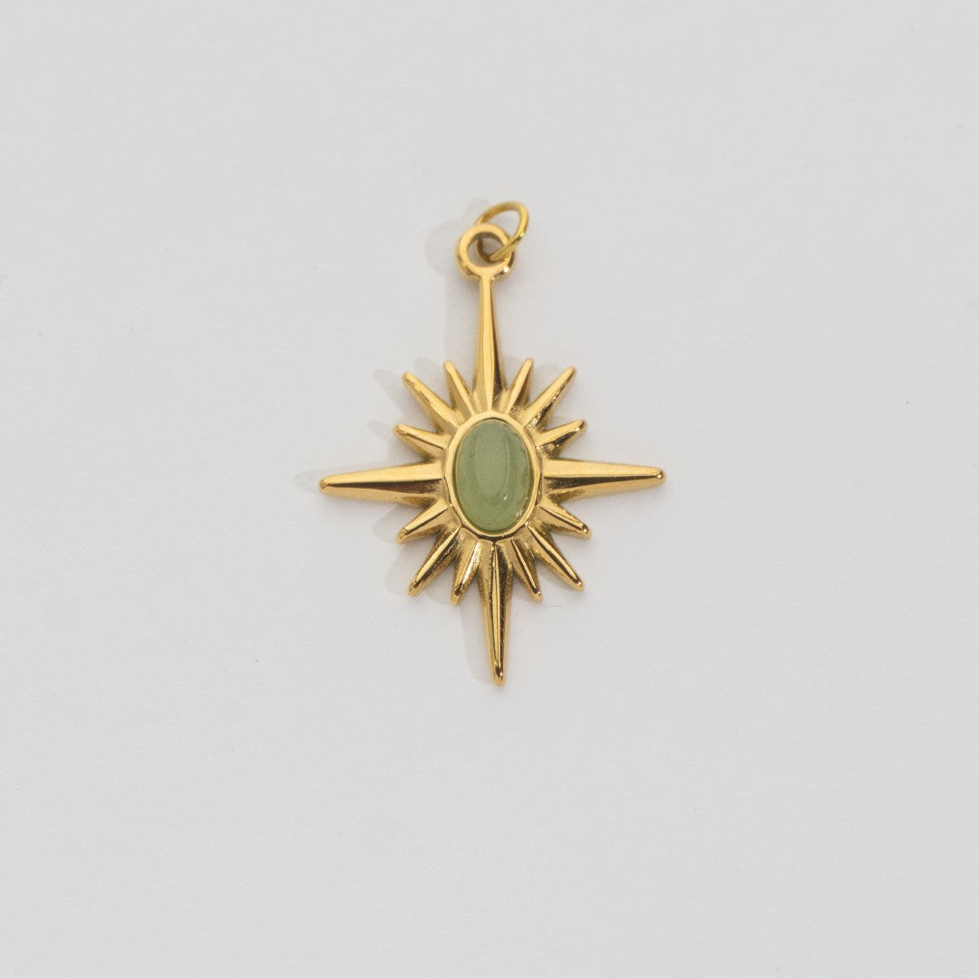 (26mm) Natural Gemstones Star Pendant Stainless Steel PVD Gold Plated Liontin Batuan Alam Bintang Hypoallergenic