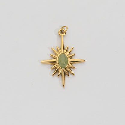 (26mm) Natural Gemstones Star Pendant Stainless Steel PVD Gold Plated Liontin Batuan Alam Bintang Hypoallergenic