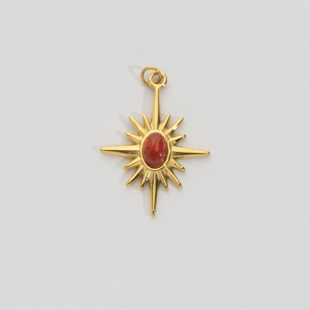 (26mm) Natural Gemstones Star Pendant Stainless Steel PVD Gold Plated Liontin Batuan Alam Bintang Hypoallergenic