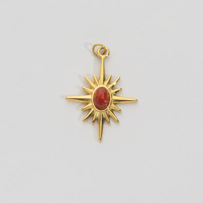 (26mm) Natural Gemstones Star Pendant Stainless Steel PVD Gold Plated Liontin Batuan Alam Bintang Hypoallergenic