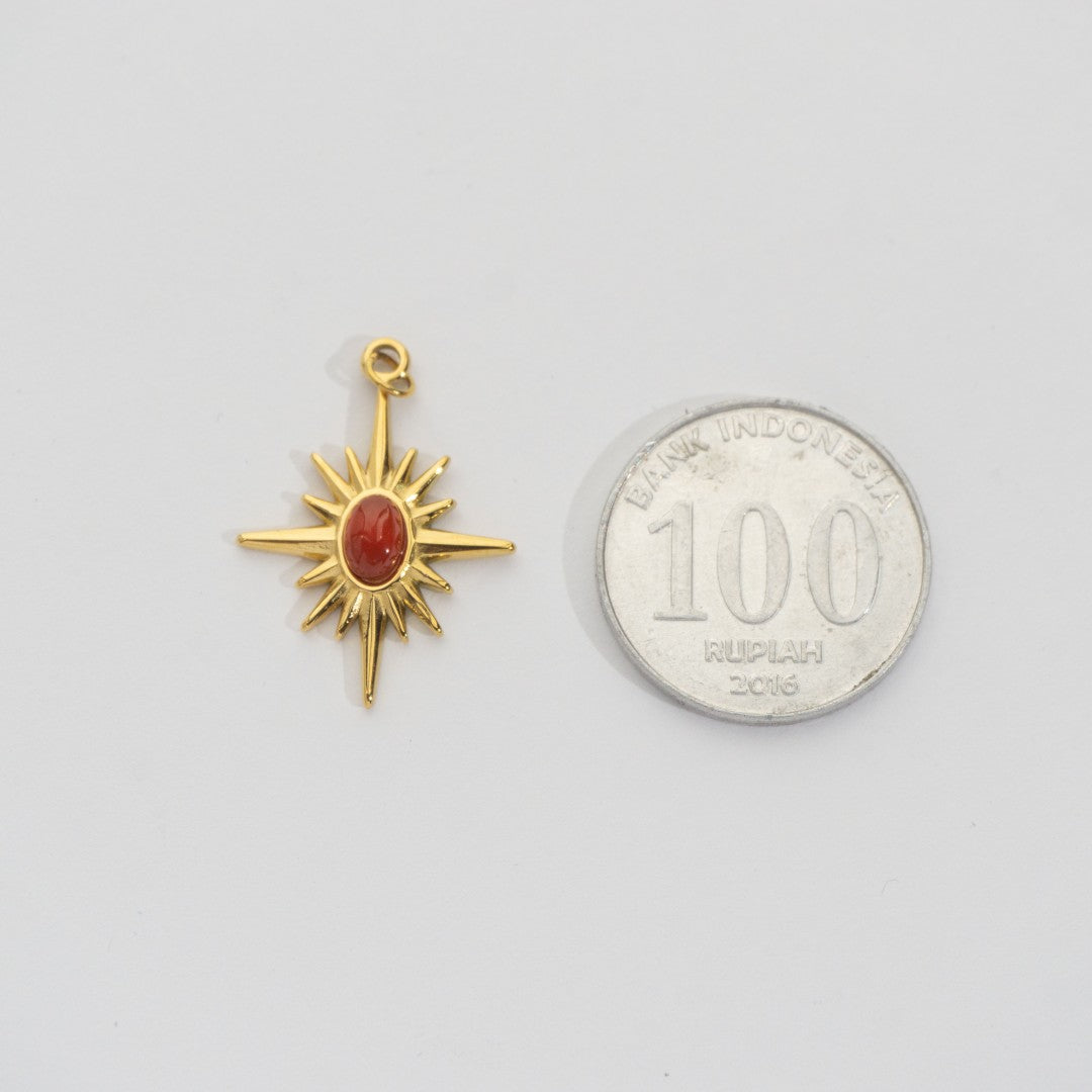 (26mm) Natural Gemstones Star Pendant Stainless Steel PVD Gold Plated Liontin Batuan Alam Bintang Hypoallergenic