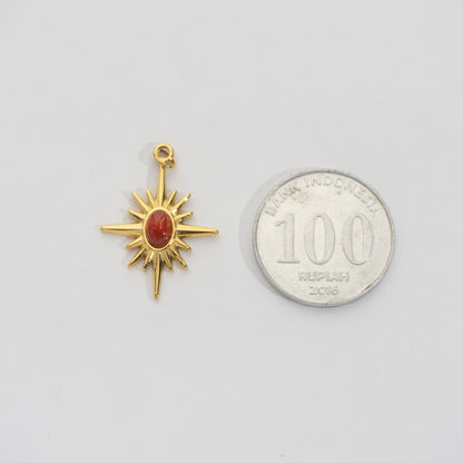 (26mm) Natural Gemstones Star Pendant Stainless Steel PVD Gold Plated Liontin Batuan Alam Bintang Hypoallergenic