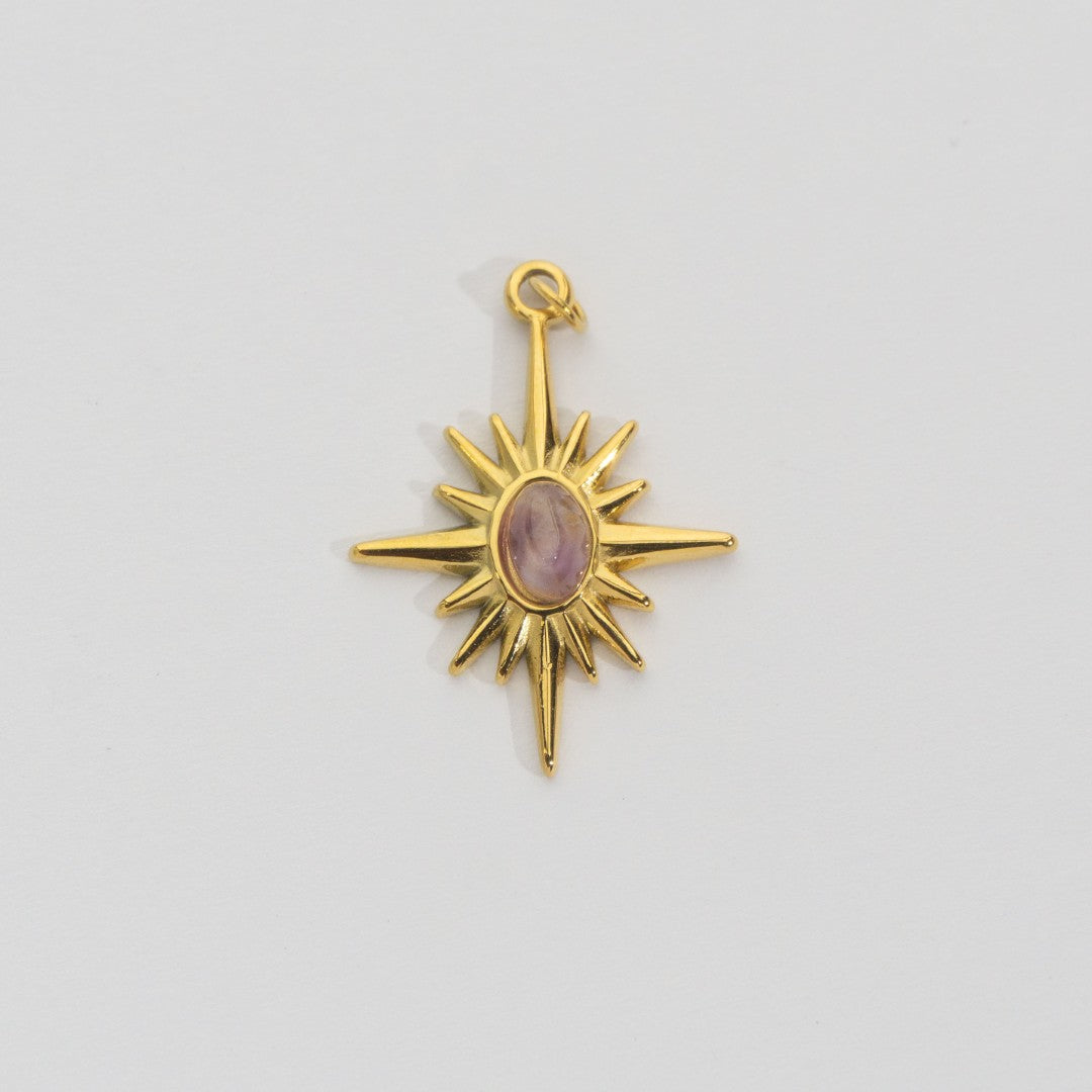 (26mm) Natural Gemstones Star Pendant Stainless Steel PVD Gold Plated Liontin Batuan Alam Bintang Hypoallergenic