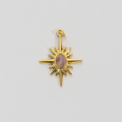 (26mm) Natural Gemstones Star Pendant Stainless Steel PVD Gold Plated Liontin Batuan Alam Bintang Hypoallergenic