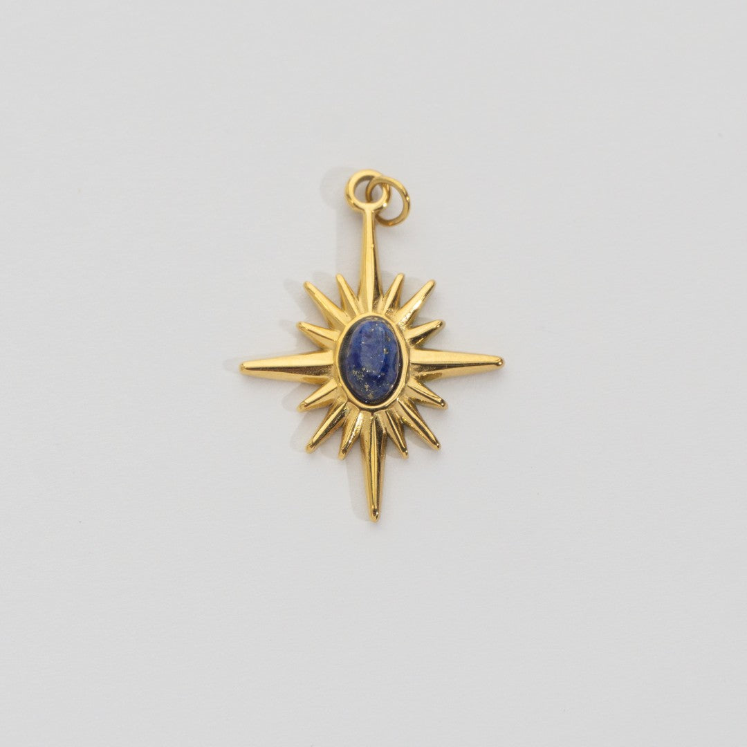(26mm) Natural Gemstones Star Pendant Stainless Steel PVD Gold Plated Liontin Batuan Alam Bintang Hypoallergenic
