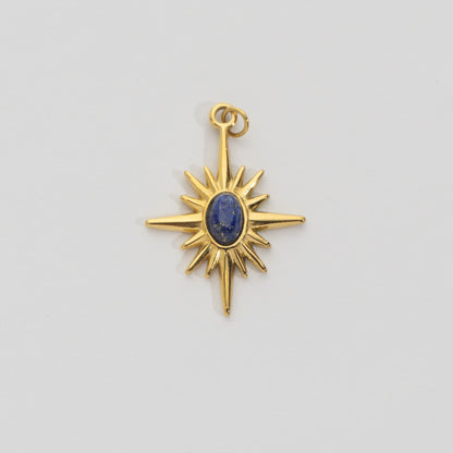 (26mm) Natural Gemstones Star Pendant Stainless Steel PVD Gold Plated Liontin Batuan Alam Bintang Hypoallergenic