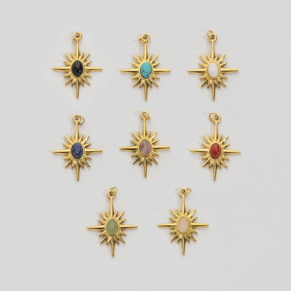 (26mm) Natural Gemstones Star Pendant Stainless Steel PVD Gold Plated Liontin Batuan Alam Bintang Hypoallergenic