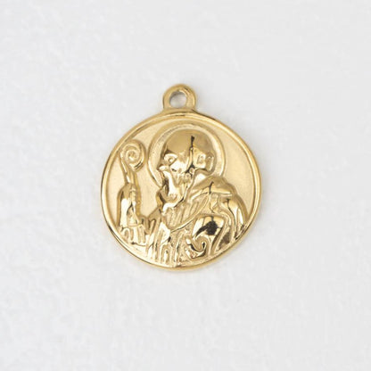 (21mm) Saint Benedict Medallion Pendant Stainless Steel PVD Gold Plated Liontin Medali Santo Benediktus Hypoallergenic