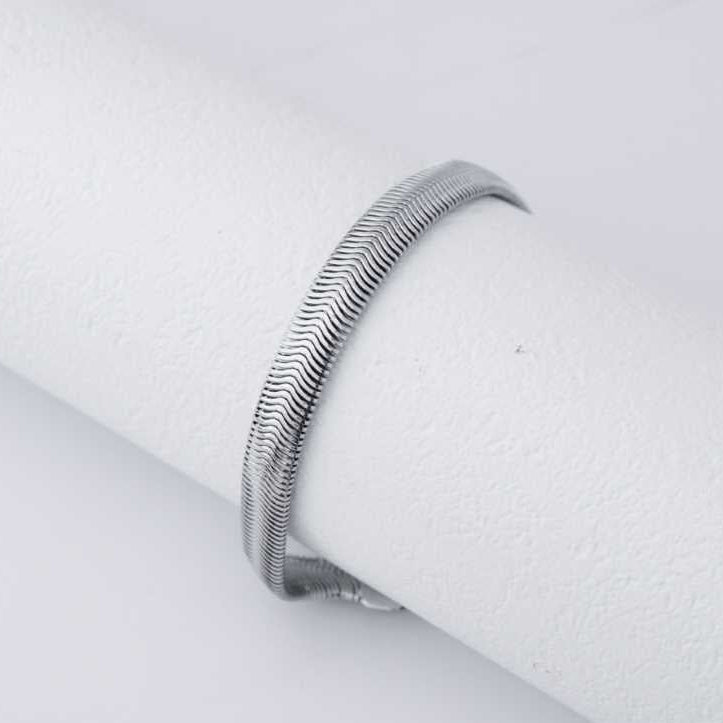 (21cm) Textured Herringbone Snake Chain Men's Bracelet Stainless Steel Rantai Gelang Pria Hypoallergenic