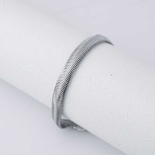 (21cm) Textured Herringbone Snake Chain Men's Bracelet Stainless Steel Rantai Gelang Pria Hypoallergenic
