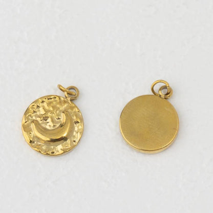(15mm) Crescent Moon Embossed Medal Charm Stainless Steel PVD Gold Plated Liontin Bulan Sabit Hypoallergenic