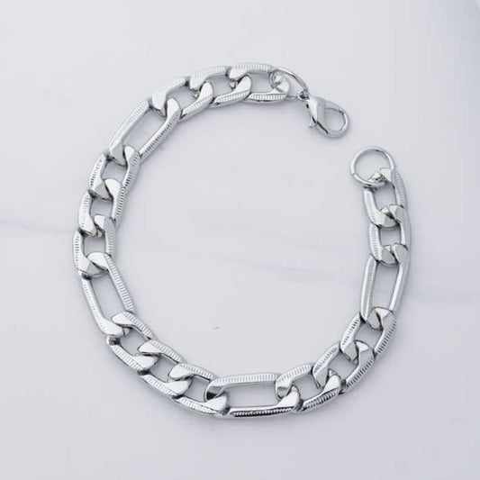 (21cm) Textured Figaro Chain Men's Bracelet Stainless Steel Rantai Gelang Pria Hypoallergenic