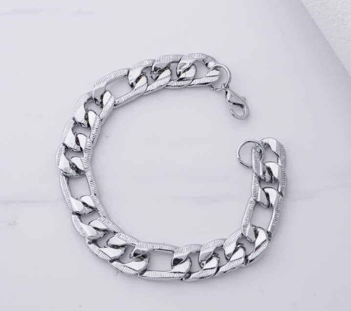 (21.5cm) Textured Figaro Chain Men's Bracelet Stainless Steel Rantai Gelang Pria Hypoallergenic