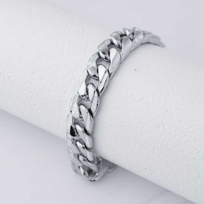 (21cm) Textured Chunky Curb Chain Men's Bracelet Stainless Steel Rantai Gelang Pria Hypoallergenic